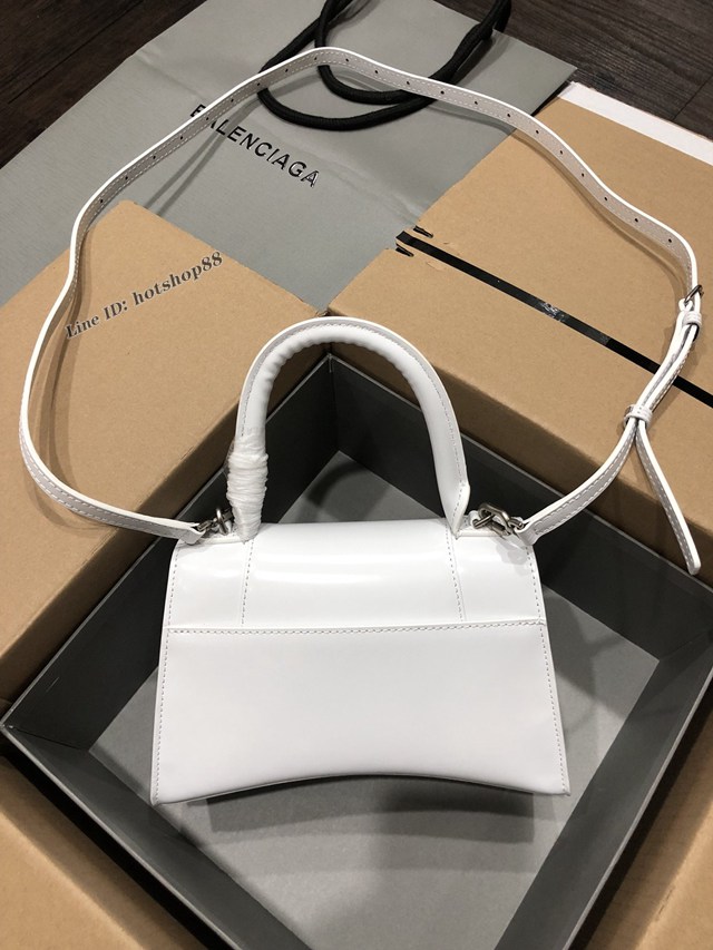 Balenciaga專櫃爆款大號手提女包 巴黎世家升級版平紋白色銀扣Hourglass沙漏包 fyj1620